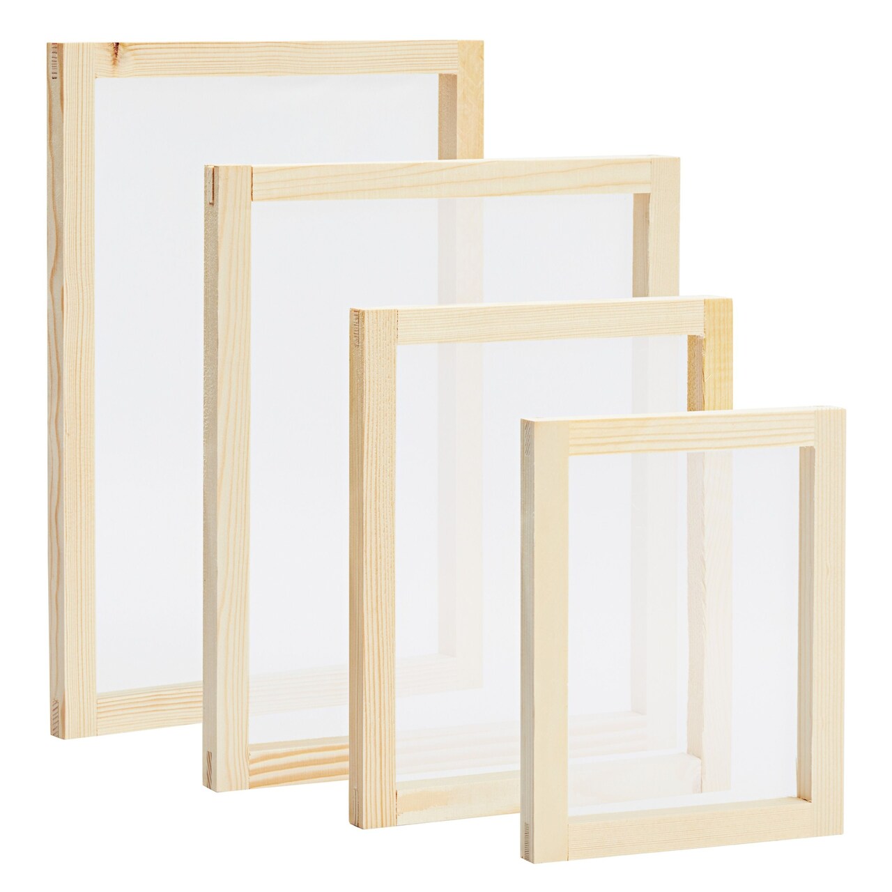 4-Piece Set Wood Silk Screen Printing Frame Kit for Beginners and Kids, 110 White Mesh, 6x8", 8x10", 10x12", 10x14" Frames